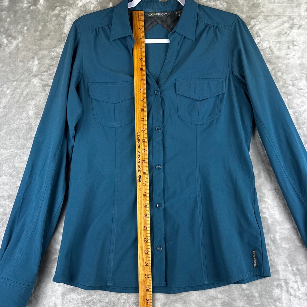 ExOfficio Button Down Shirt Womens Medium Teal Roll Tab Sleeve Hiking (1463) - Picture 14 of 15